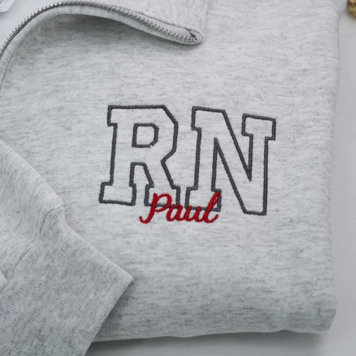 Personalized RN Quarter-Zip Sweatshirts - Custom Nurse Name Embroidered - Perfect Nursing Professional Gift
