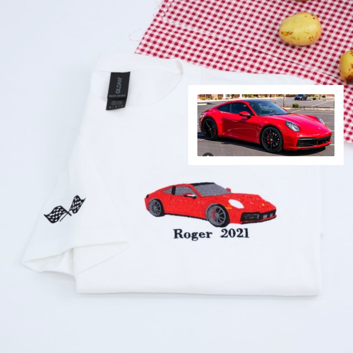 Personalized Sports Car T-Shirts - Custom Name Embroidered Auto Apparel - Perfect Car Lover Gift
