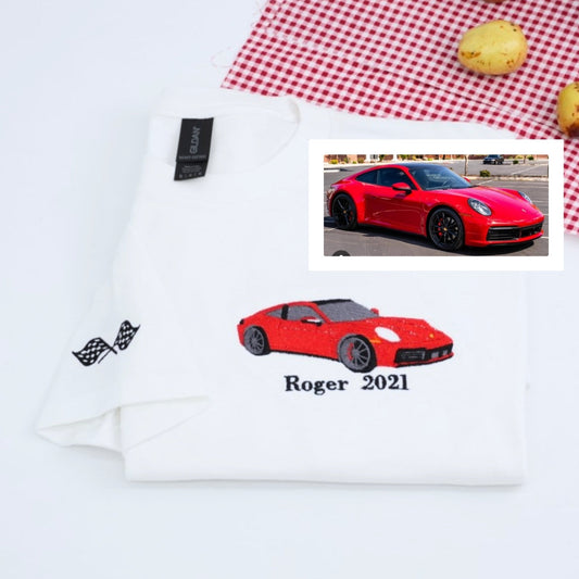 Personalized Sports Car T-Shirts - Custom Name Embroidered Auto Apparel - Perfect Car Lover Gift