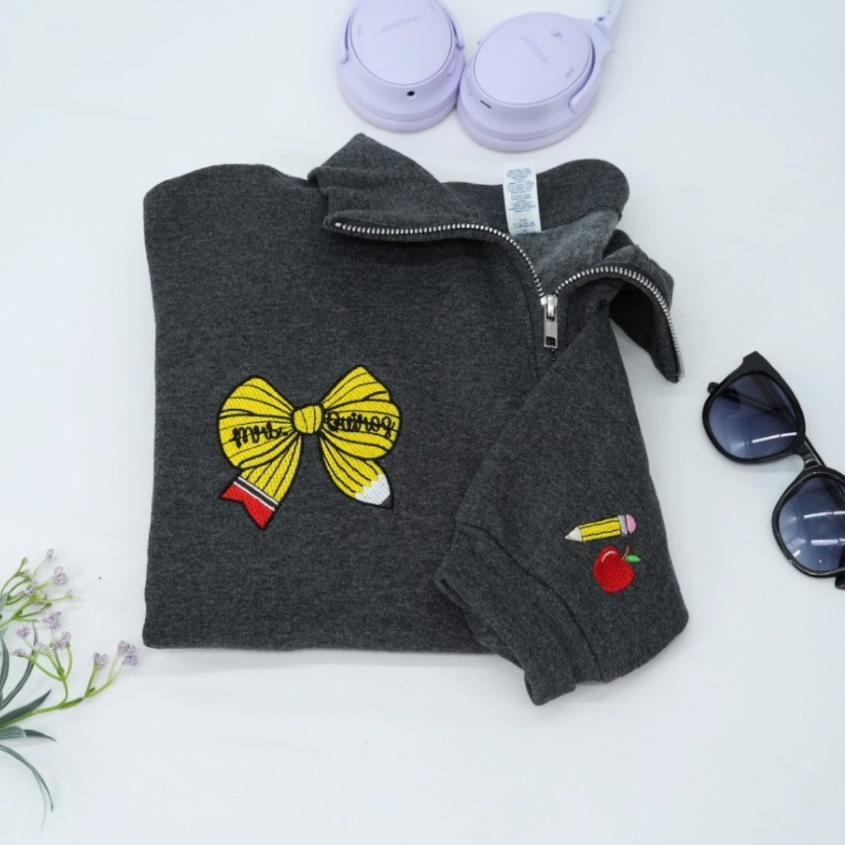 Personalized Teacher Bow Quarter-Zip - Custom Name Embroidered Education Apparel - Perfect Teacher Gift