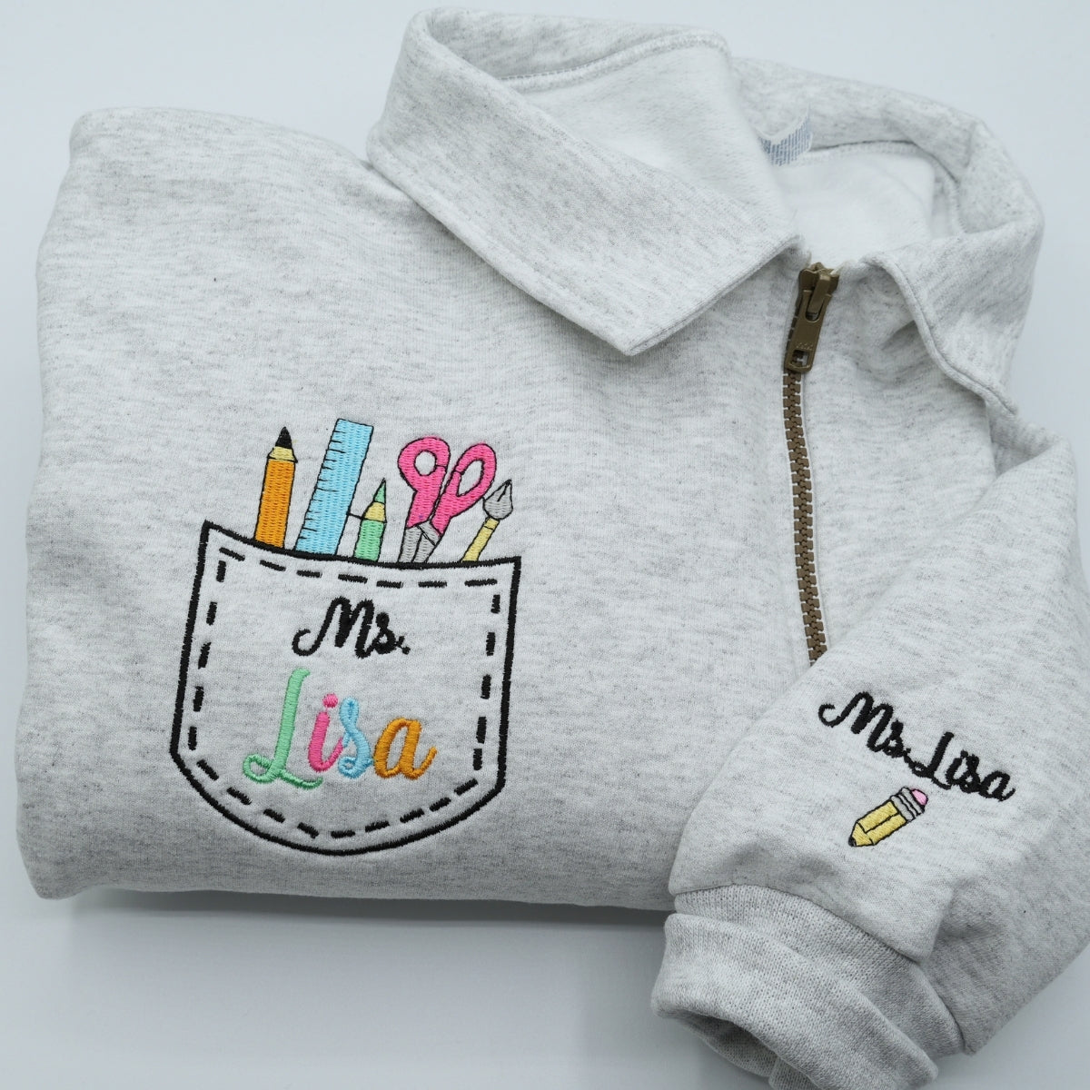 Personalized Teacher Zip Up Hoodies - Custom Name Embroidered Sweatshirts - Perfect Educator Gift