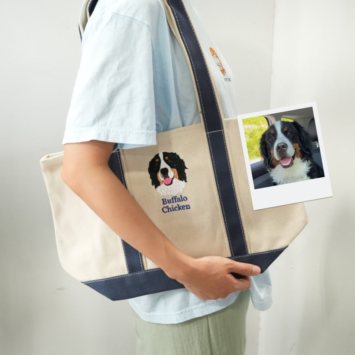 Pet Portrait Custom Tote Bags - Dog Face Embroidered Canvas Bag - Personalized Pet Memorial Gift