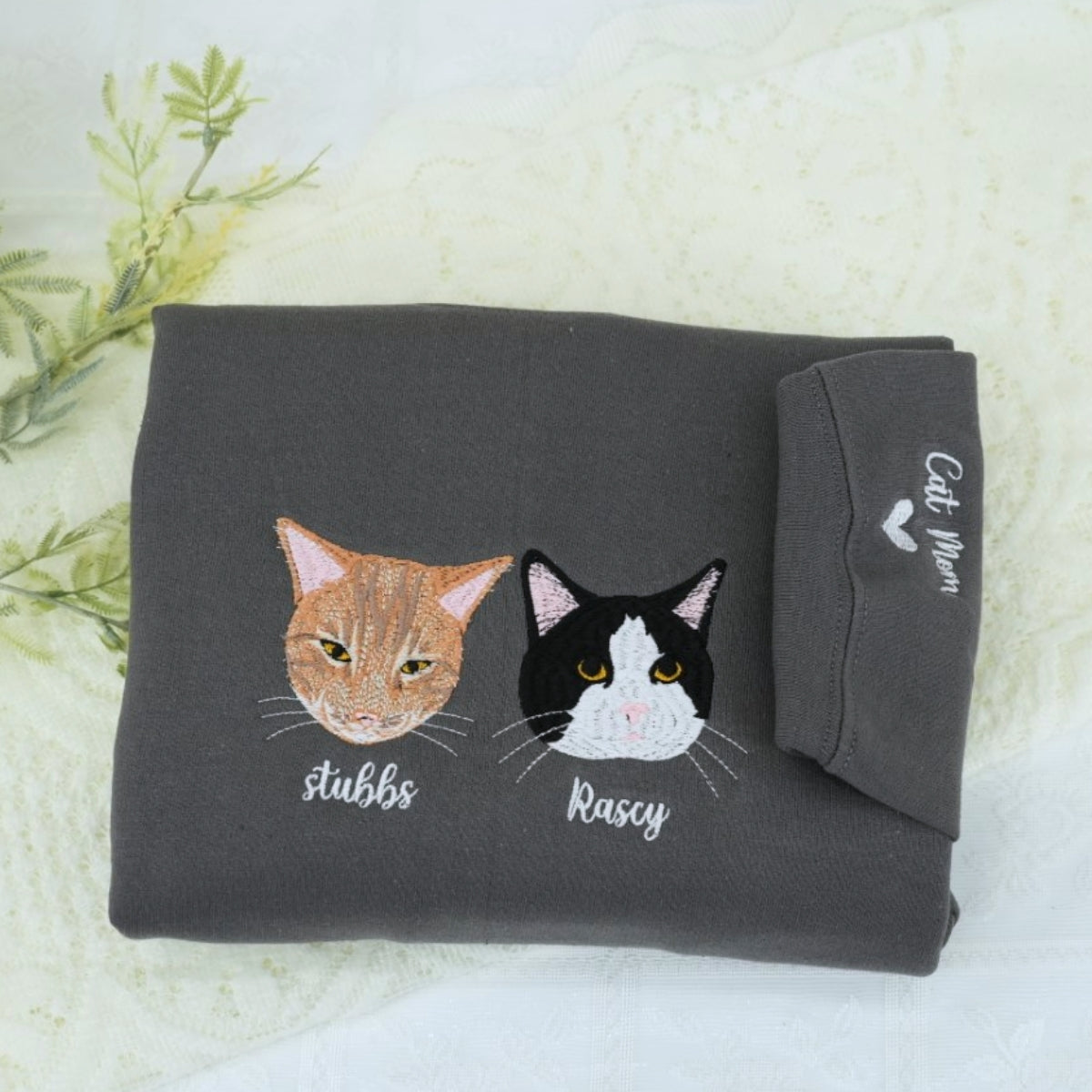 Pet Memorial Custom Hoodies - Cat Angel Wings Embroidered Sweatshirts - Rainbow Bridge Tribute Gift