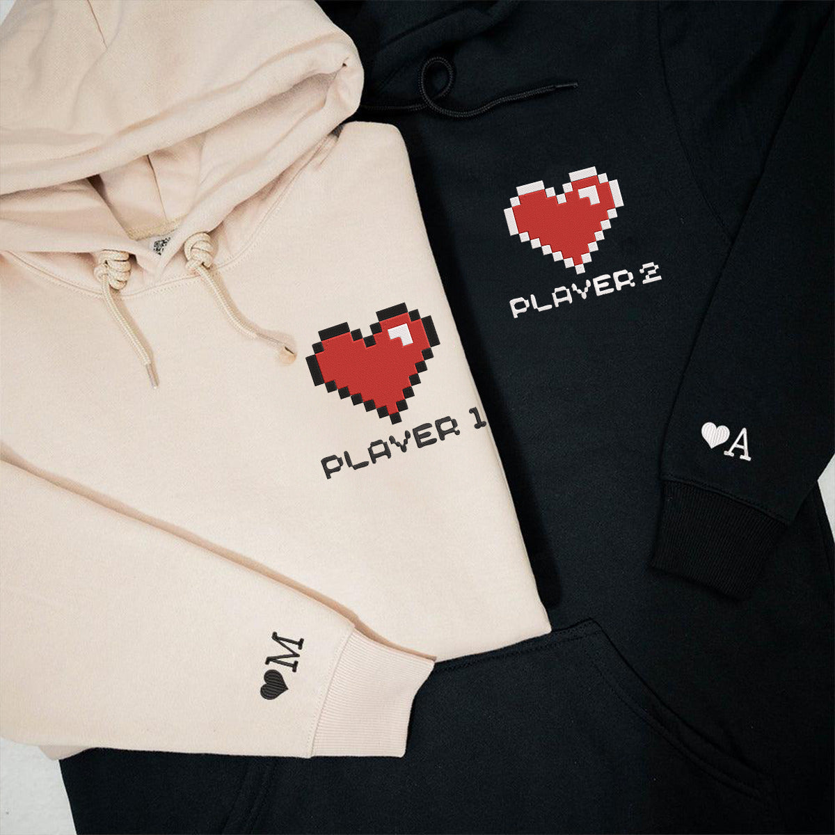 Personalized Player 1 Player 2 Embroidered Matching Hoodies