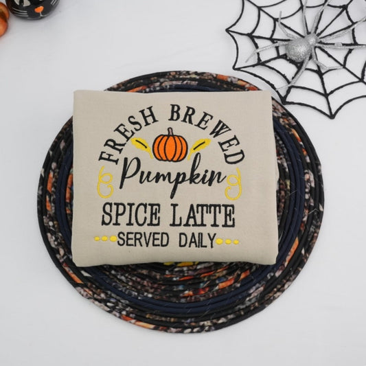 Pumpkin Spice Latte Halloween Hoodies - Fresh Brewed Fall Embroidered Sweatshirts