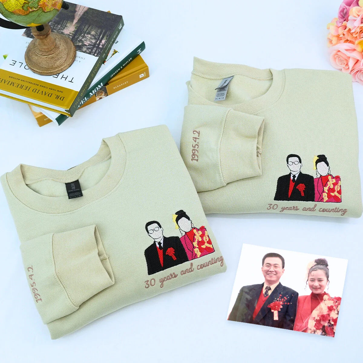 Personalized Anniversary Photo Gift for Couple with Embroidered Photo Portrait Sweatshirt or Hoodie