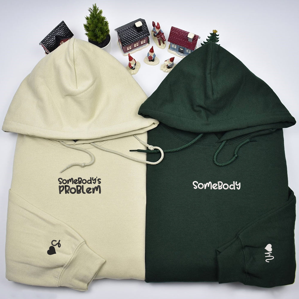 Somebody Somebody's Problem Couples Custom Embroidered Matching Hoodies For Couples