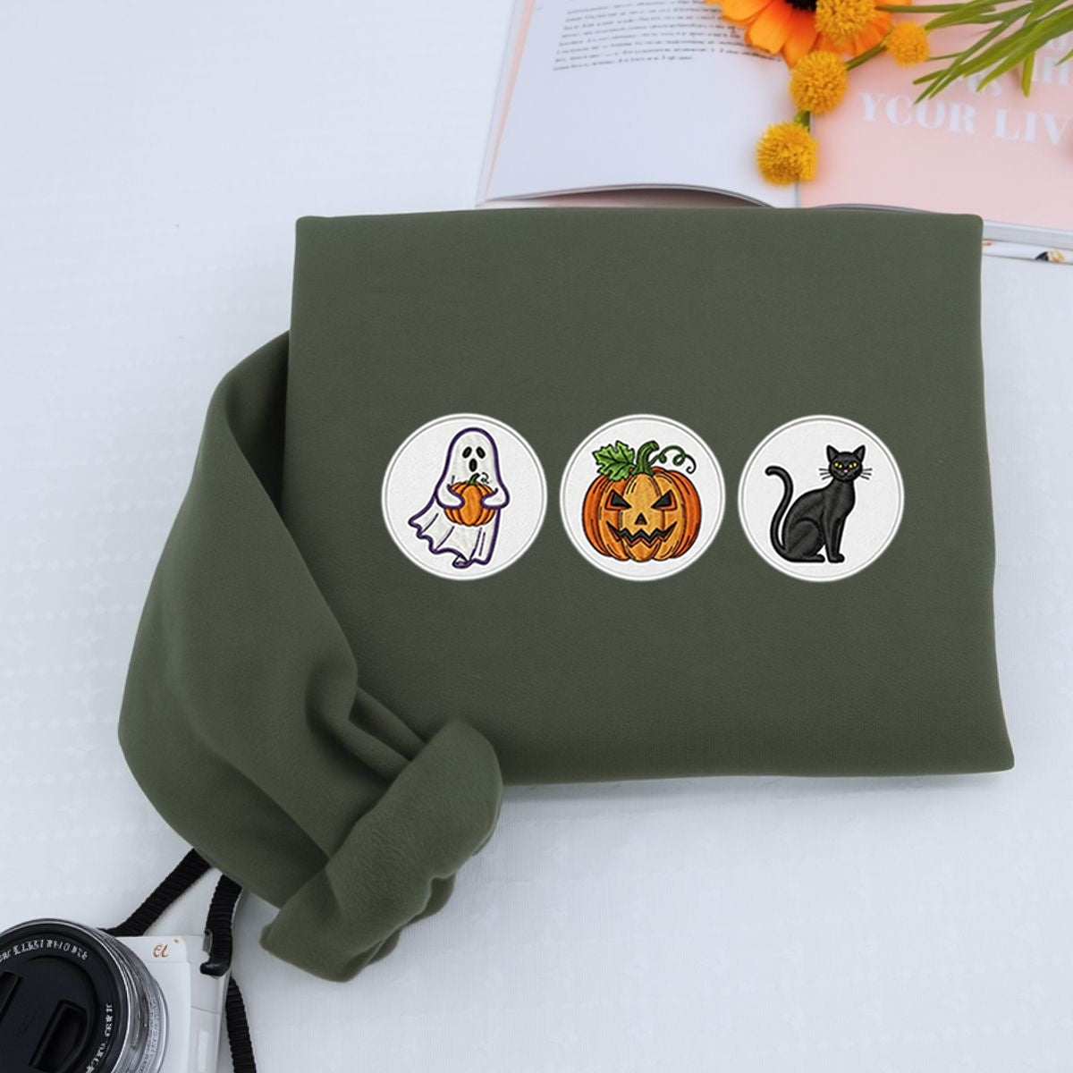 Spooky Cookie Custom Sweatshirts - Halloween Patch Embroidered Apparel - Perfect Cute Halloween Gift