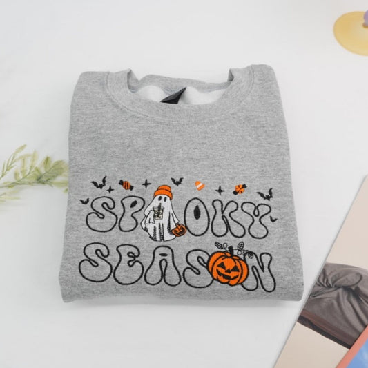 Spooky Season Custom Sweatshirts - Halloween Embroidered Hoodies - Perfect Fall Halloween Gift