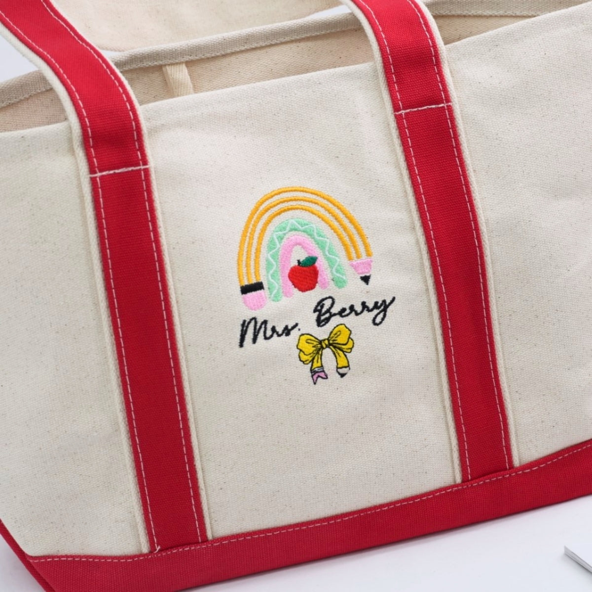 Teacher Custom Tote Bags - Mrs Personalized Embroidered Canvas Bag - Perfect Educator Gift