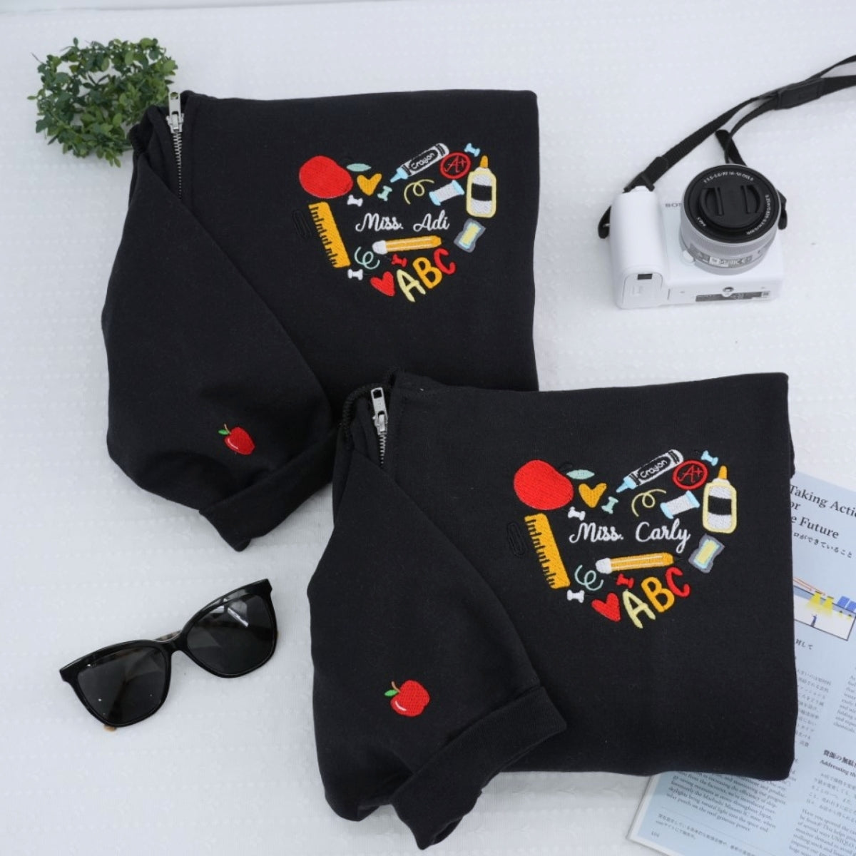 Personalized Teacher Hoodies | Custom Educator Name Embroidered Zip-Up - Back to School Gift