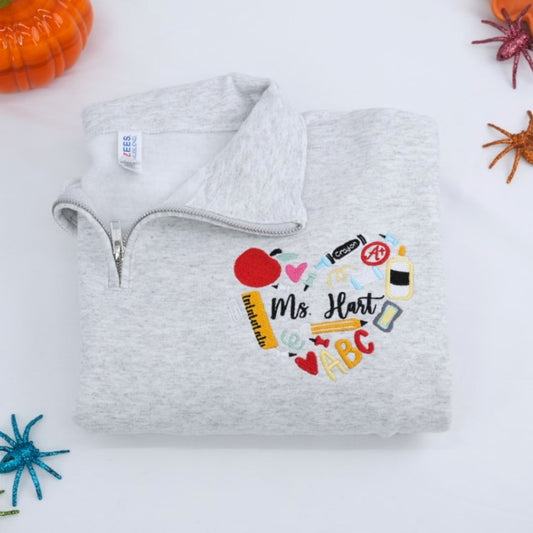 Teacher Custom Quarter Zip - Halloween Classroom Embroidered Sweatshirt - Perfect Teacher Gift