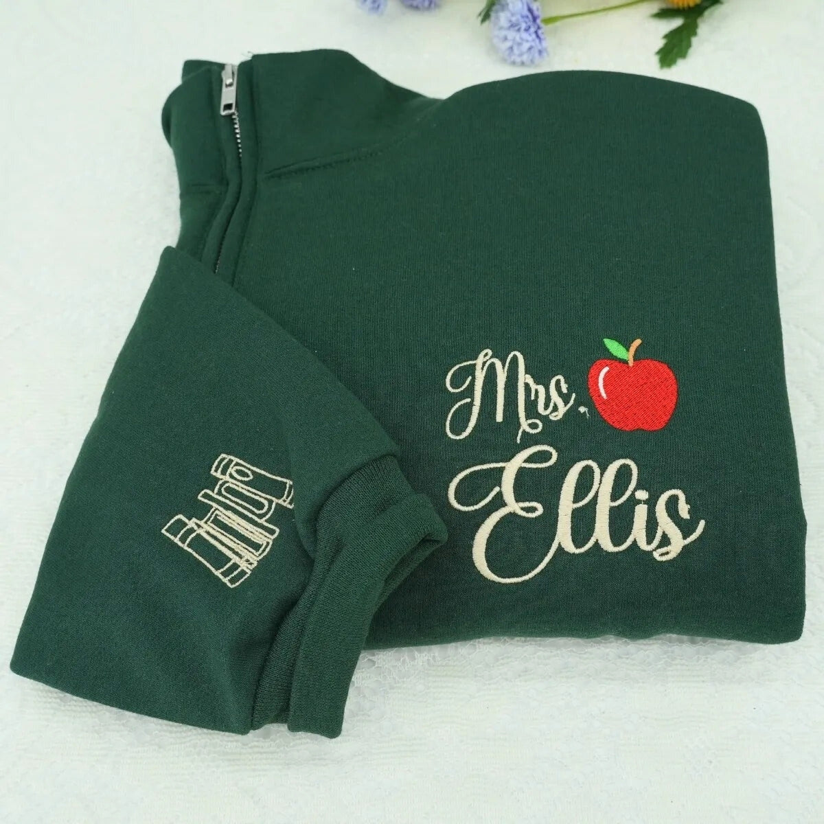 Teacher Quarter Zip Sweatshirt - Custom Embroidered Name & Icon Gift - Personalized Educator Crewneck Hoodie