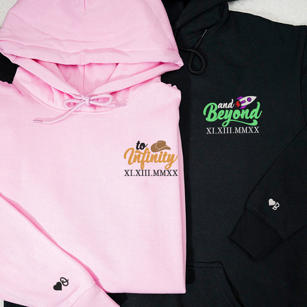 To Infinity And Beyond Custom Roman Numeral Matching Embroidered Hoodies For Couples