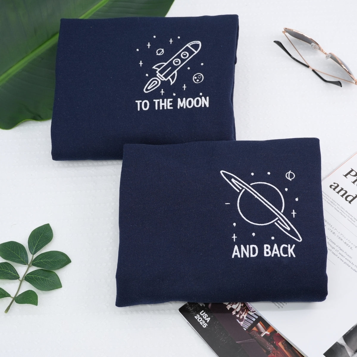 To The Moon and Back Custom Embroidered Matching Hoodies For Couples