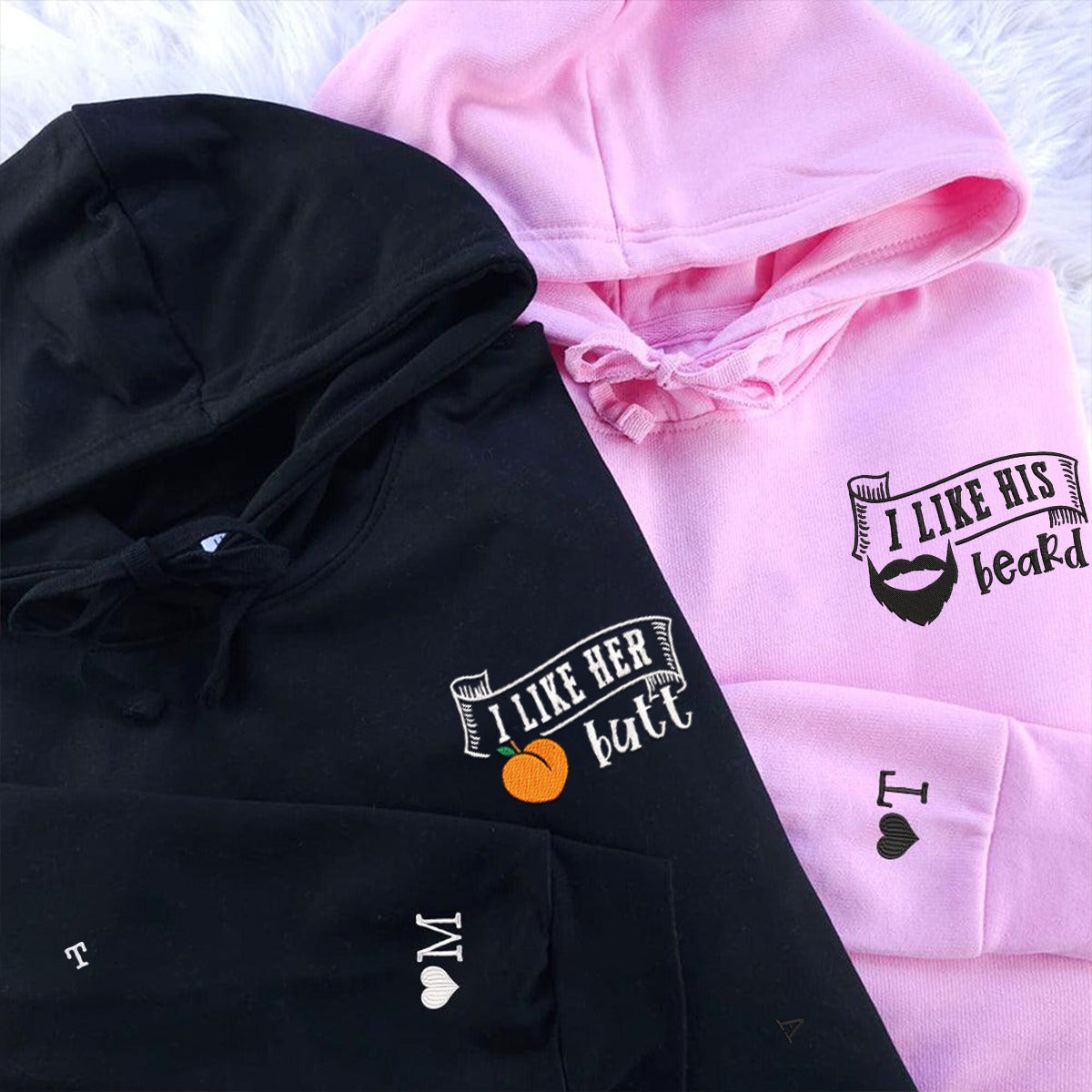 Personalised Matching I Like His Beard Embroidered Hoodie