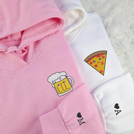 Custom Pizza And Beer Embroidered Matching Hoodies