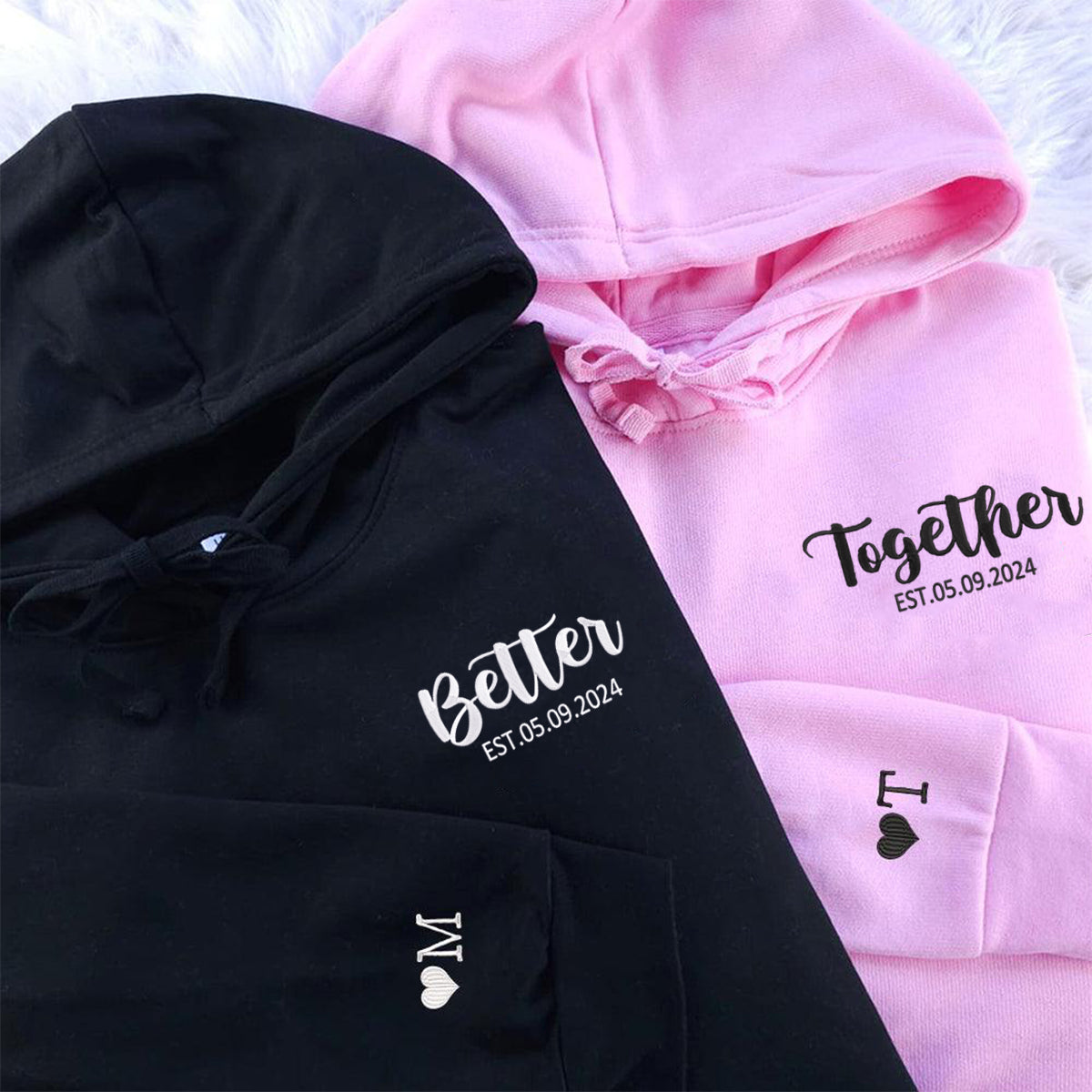 Custom Better Together Matching Embroidered Couple's Hoodies