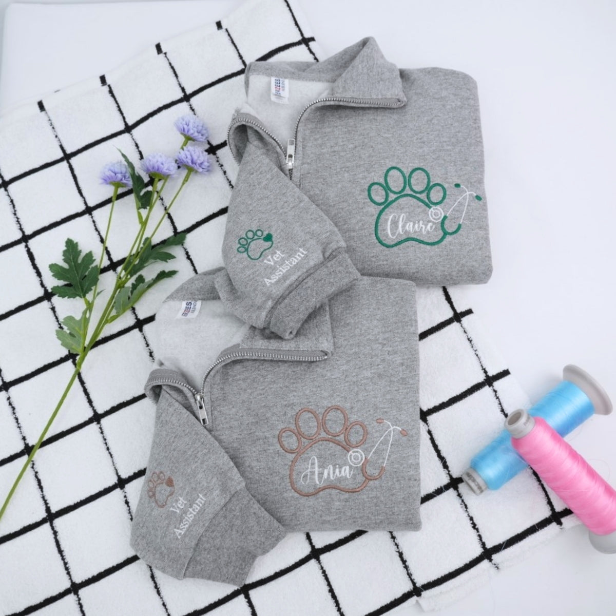 Vet Assistant Quarter Zip - Veterinary Embroidered Sweatshirts - Perfect Veterinarian Gift