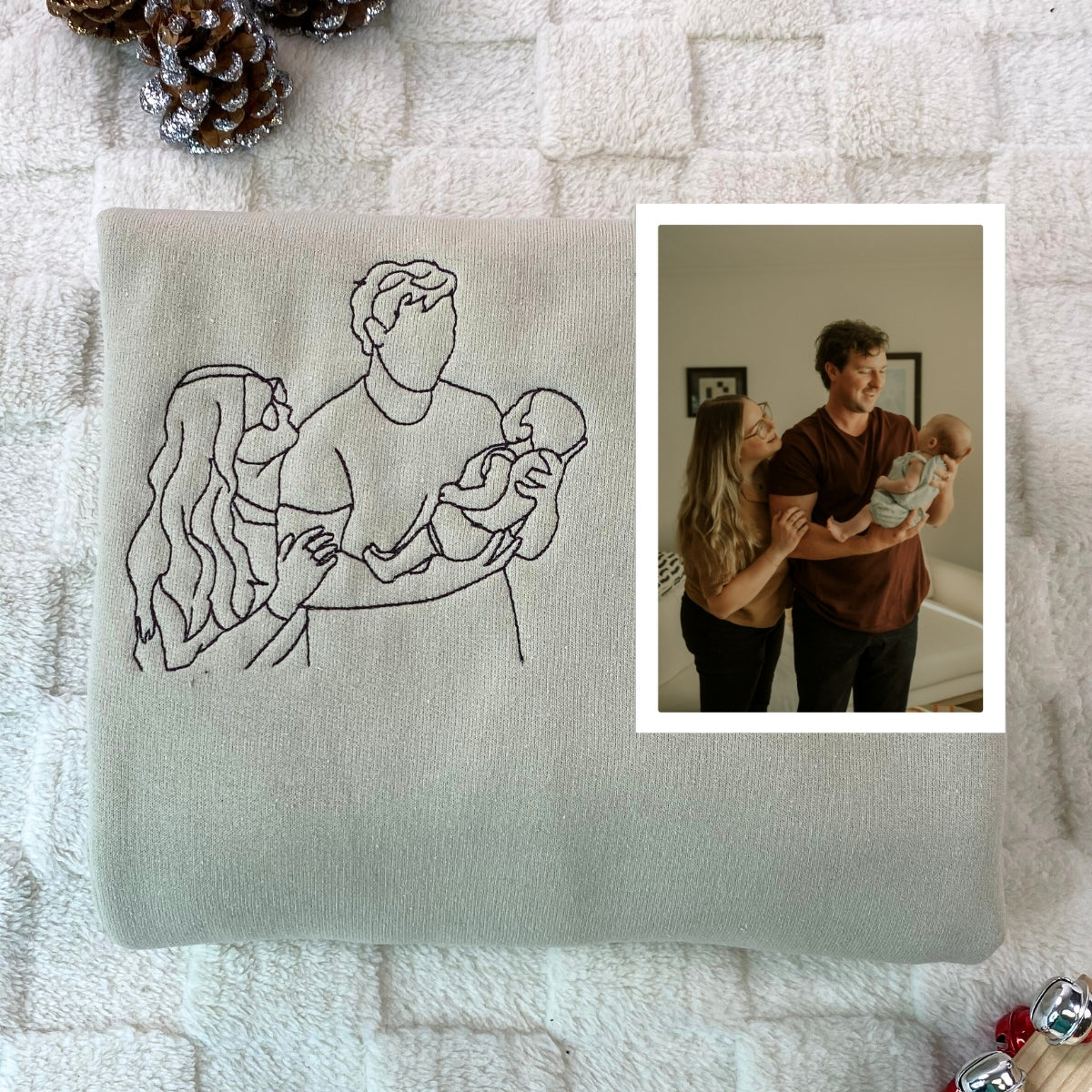 Wedding Photo Line Art Hoodies - Custom Embroidered Couple Portrait - Newlywed Anniversary Gift