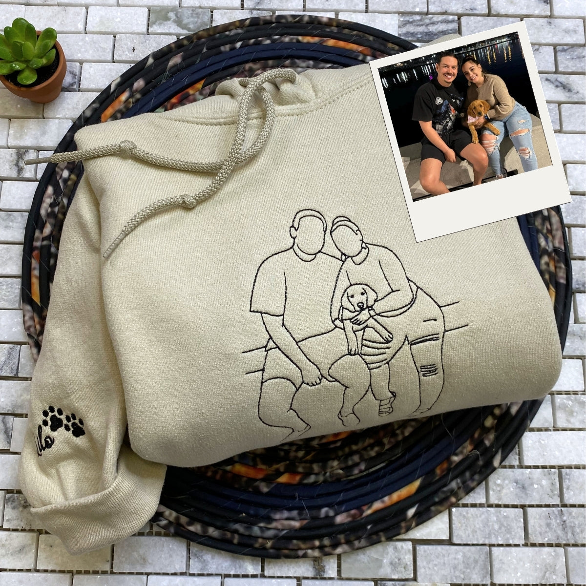 Wedding Photo Line Art Hoodies - Custom Embroidered Couple Portrait - Newlywed Anniversary Gift