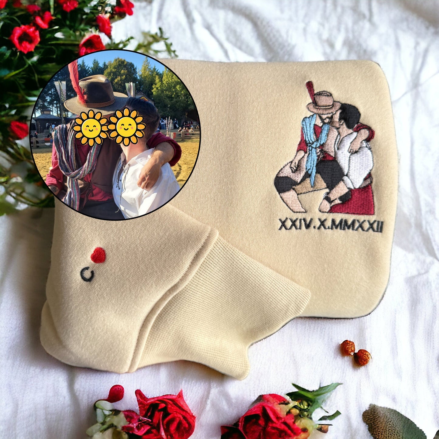 Custom Embroidered Sweatshirt Portrait Music Player Couple Valentine's Day Gift