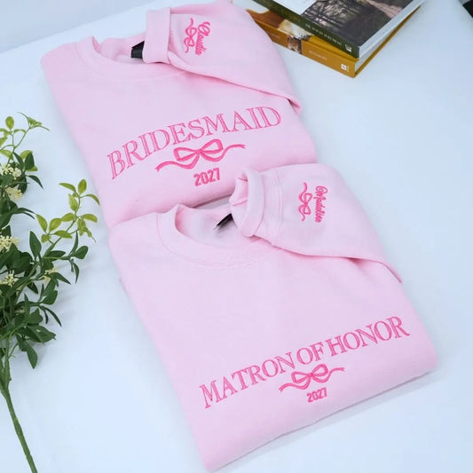 Custom Bridesmaid Sweatshirt, Embroidered Maid of Honor Sweatshirt,  Bridal Shower Gift Ideas For Bride