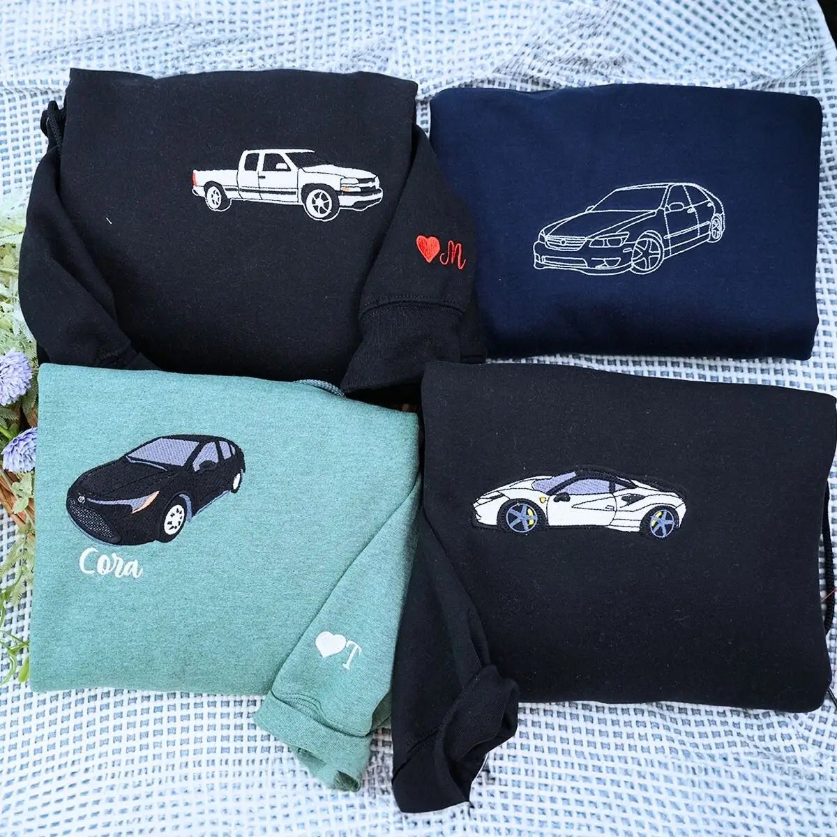 Custom Car from Photo, Embroidered Sweatshirt, Hoodie, Car Guy Gifts