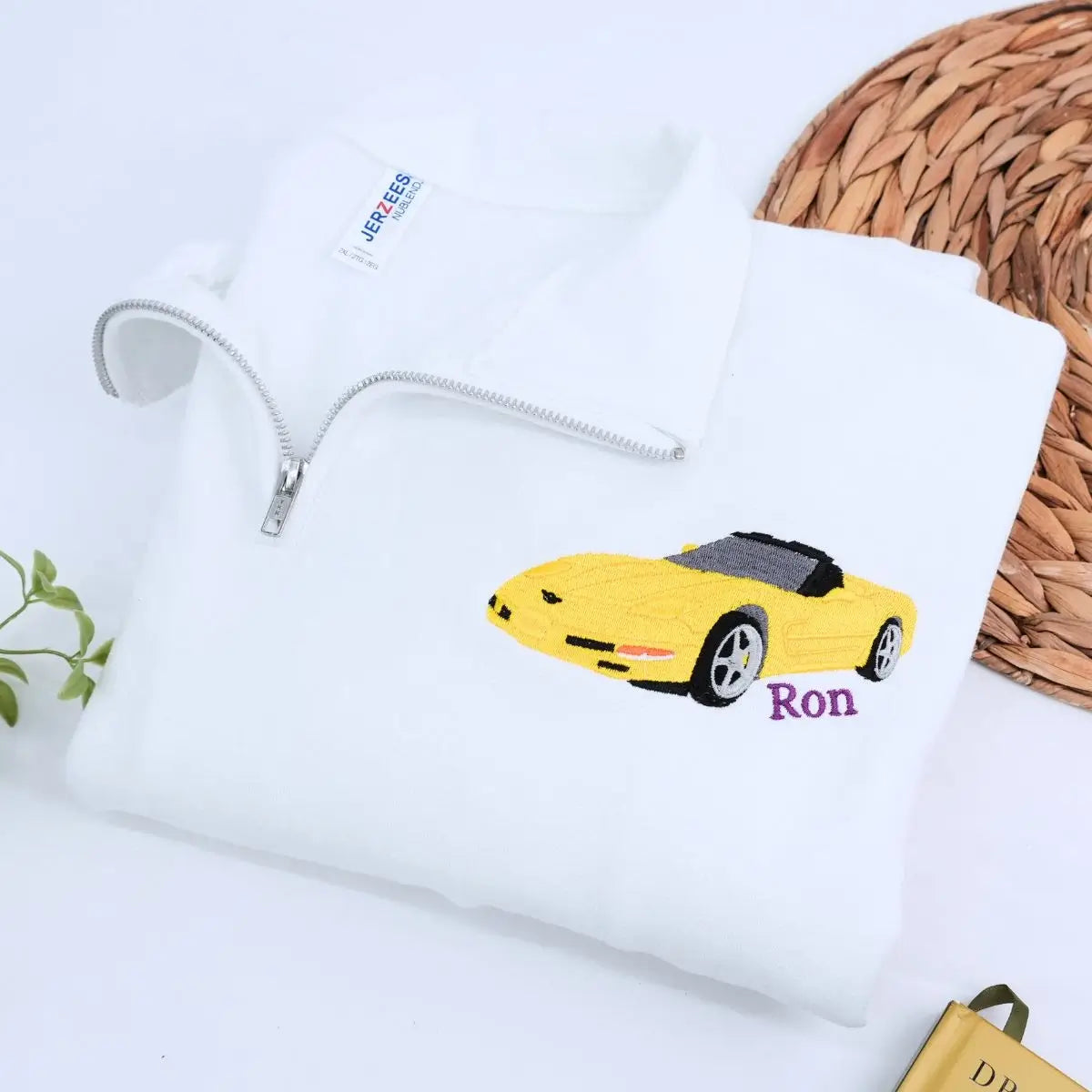 Custom Car Portrait from Photo Quarter Zip Sweatshirt, Embroidered Gift for Car Lovers, Boyfriend, Husband