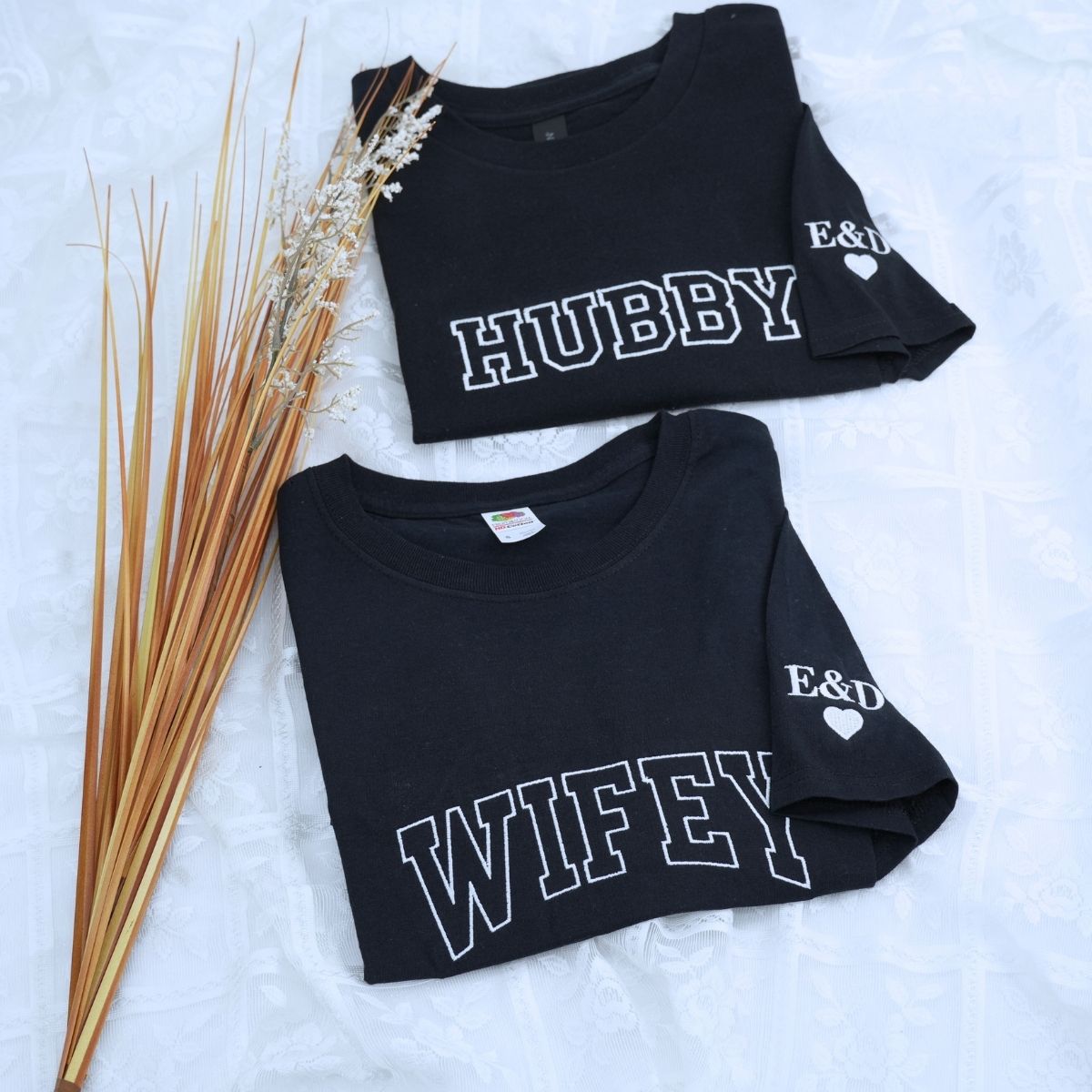 Custom Wifey and Hubby Shirt with EST Year, Embroidered Gift Newly Weds
