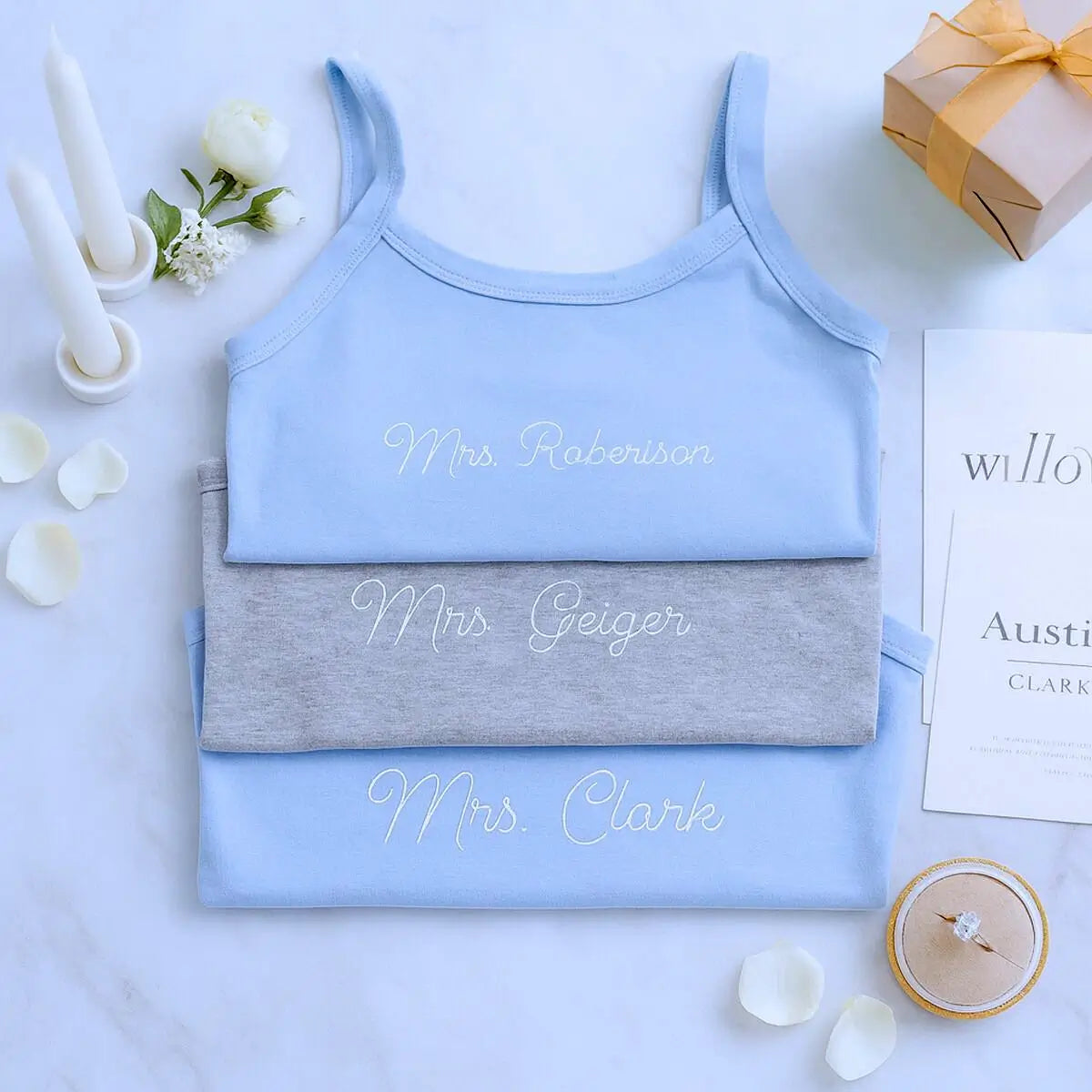 Custom Mrs. Pajama Set Tank & Jogger, Embroidered Bride Pajamas, Engagement Gift for Her, Bridal Shower Gift