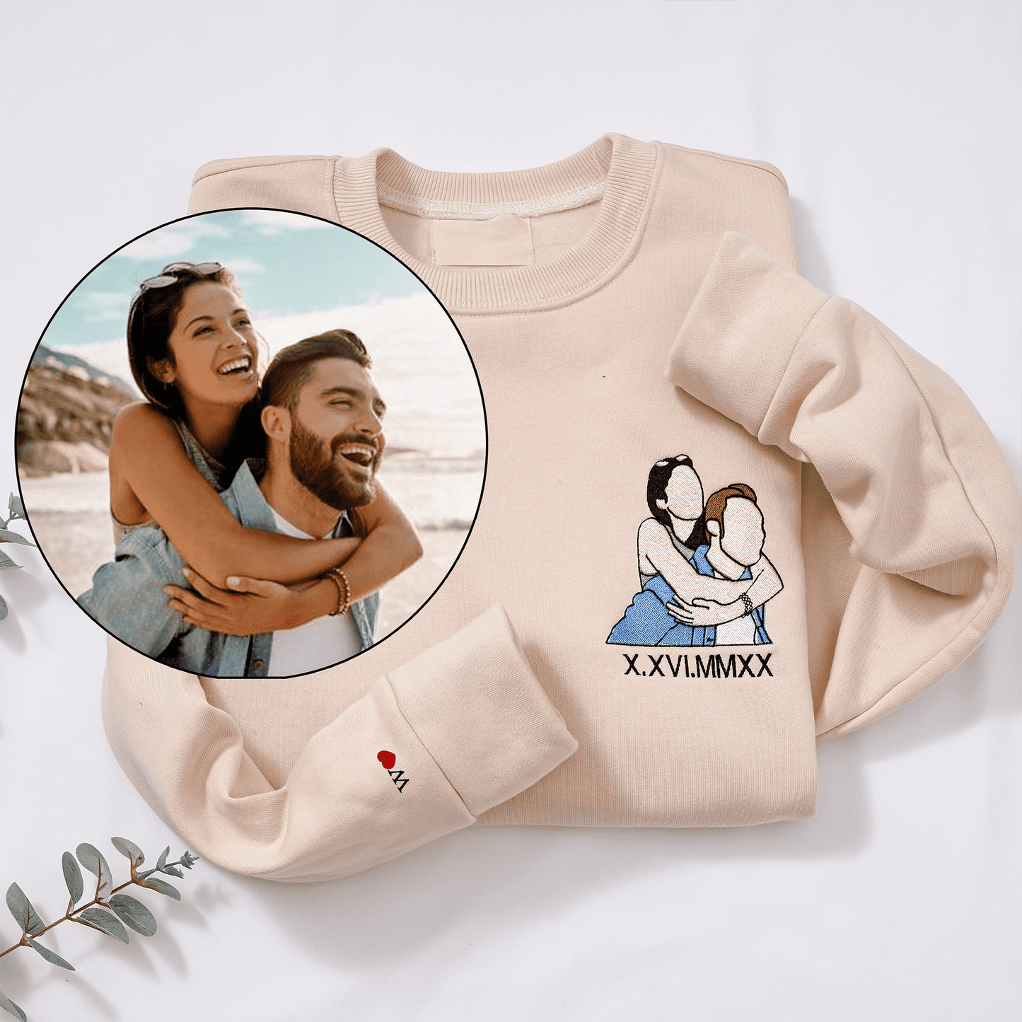 Custom Embroidered Sweatshirt Portrait Music Player Couple Valentine's Day Gift