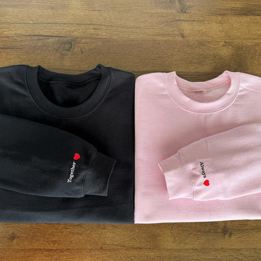 Custom Embroidered Couple Sweatshirts: Personalized Photo & Text, 15+ Colors