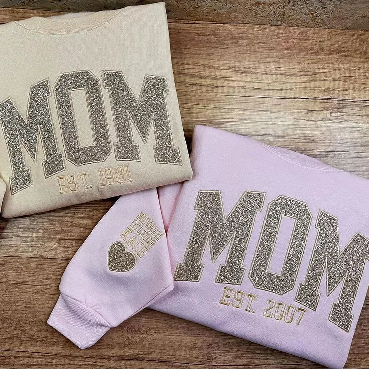 Custom Embroidered Applique Glitter Mama Sweatshirt