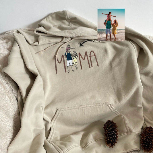 Custom Portrait from Photo Sweatshirt Embroidered Mama Hoodie