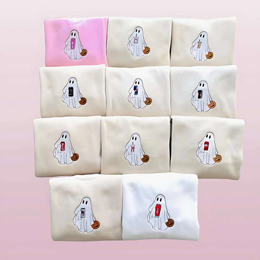 Personalized Ghost Drinking Embroidered Sweatshirt