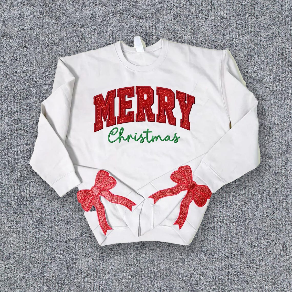 Personalized Green/Red Merry Christmas Bow Side Sweatshirt