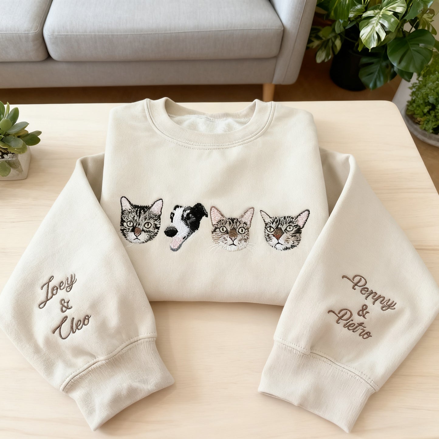 Custom Pet Portrait Embroidered Sweatshirt, Hoodie, Custom Pet Picture