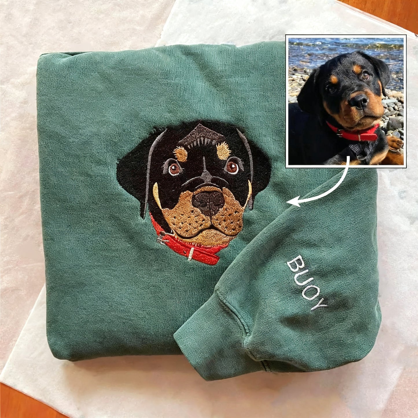 Custom Pet Portrait Embroidered Sweatshirt, Hoodie, Custom Pet Picture