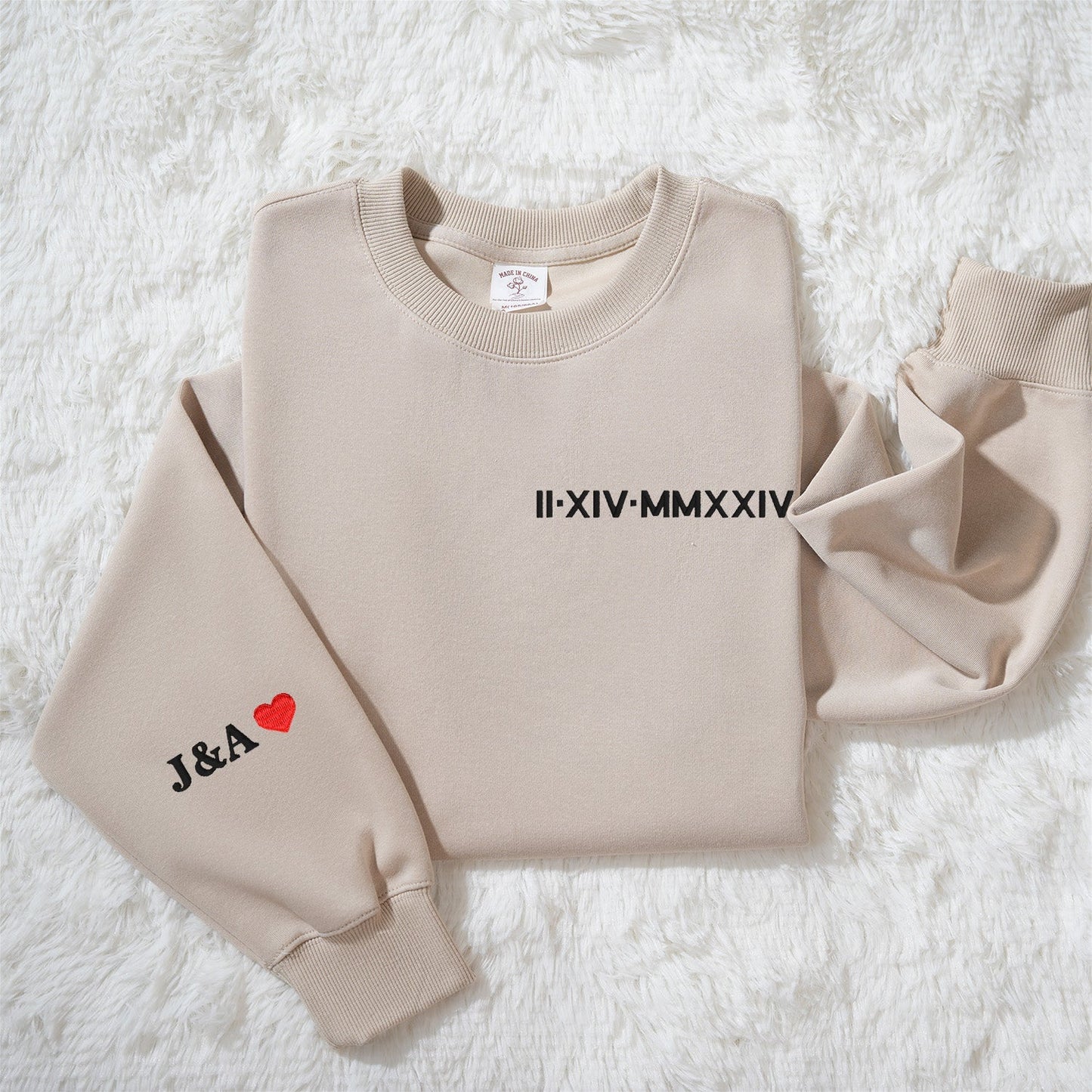 Custom Matching Couple Roman Numeral Embroidered Hoodie