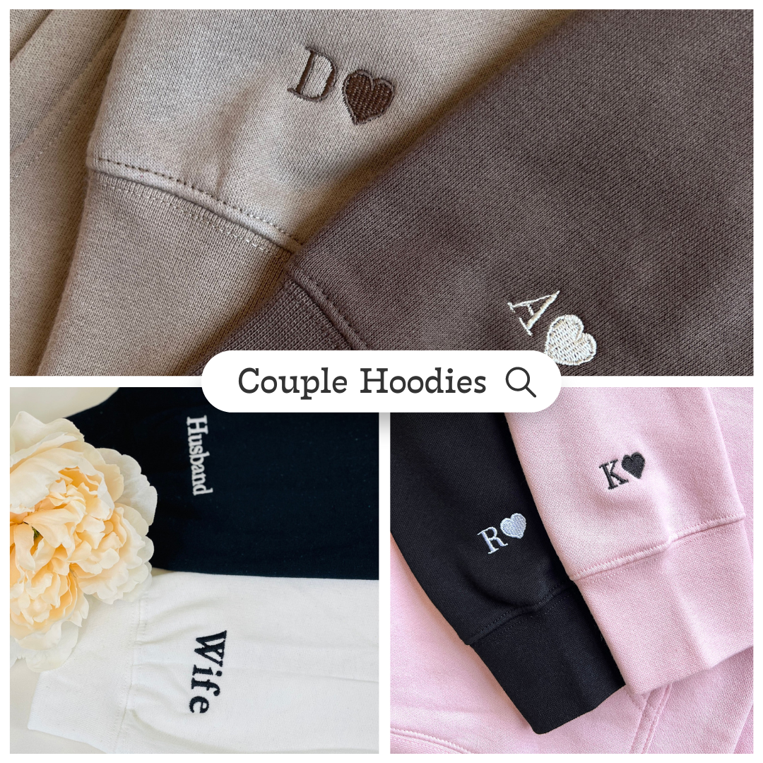 Heart Web Custom Roman Numeral Matching Embroidered Hoodies For Couples